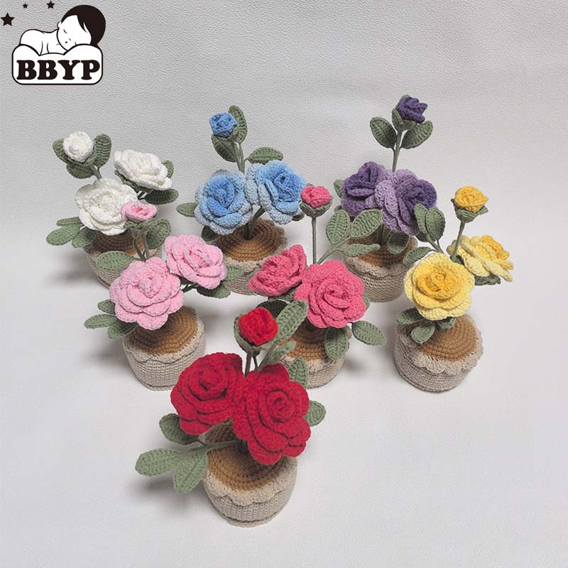 Baby Products Hamper - Crochet Flower Plant Vase Creative Rose